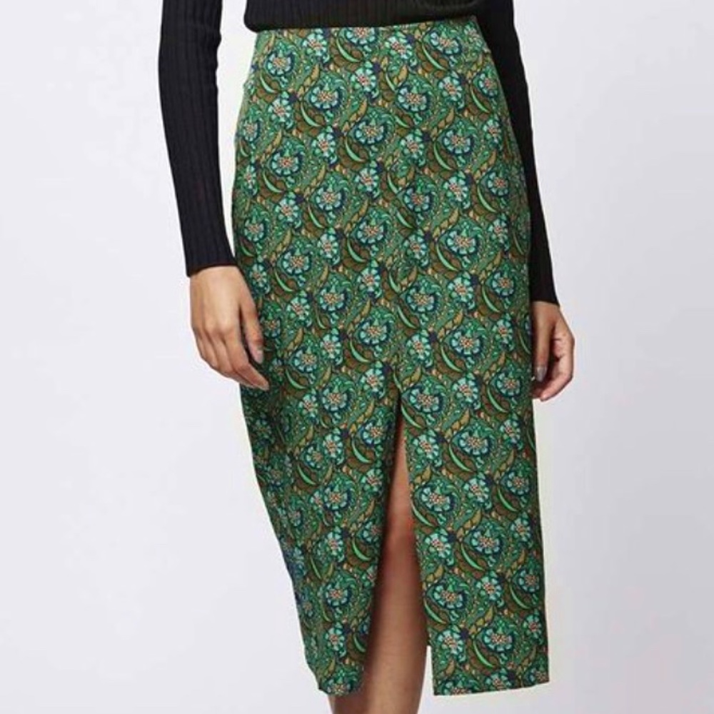 Topshop floral split-front midi skirt Size US 4